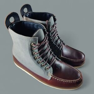 Psyberia Leather Canvas Boots Mens 9 Red Leather Gray Lace Up Vibram Sole New